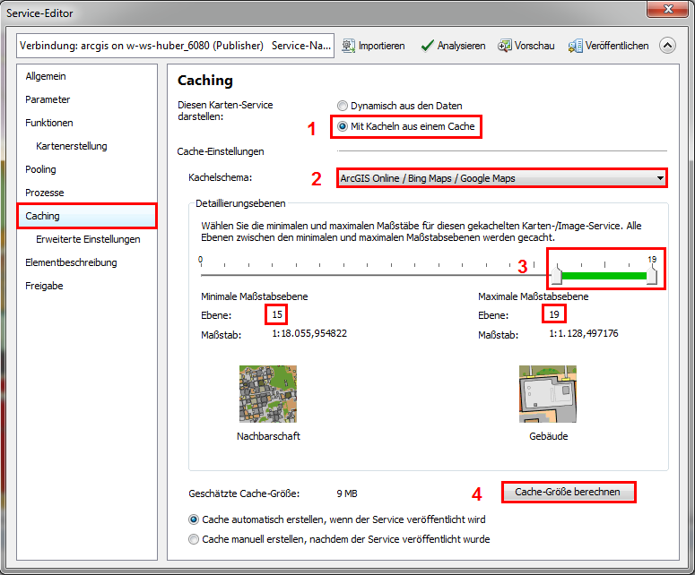 Karten-Service als gecachten Dienst darstellen