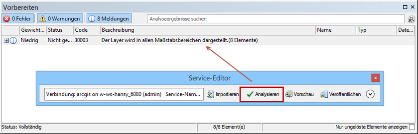 Analysieren im Service-Editor