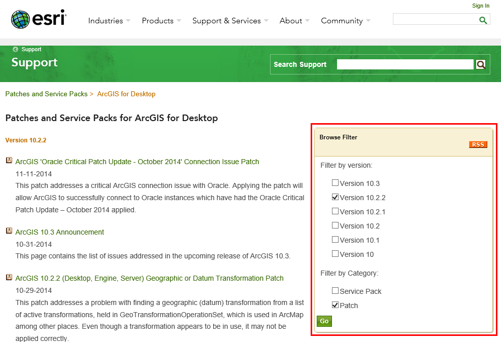 Filter Funktion zum Durchsuchen von Esri Patches Filter Funktion zum Durchsuchen von Esri Patches