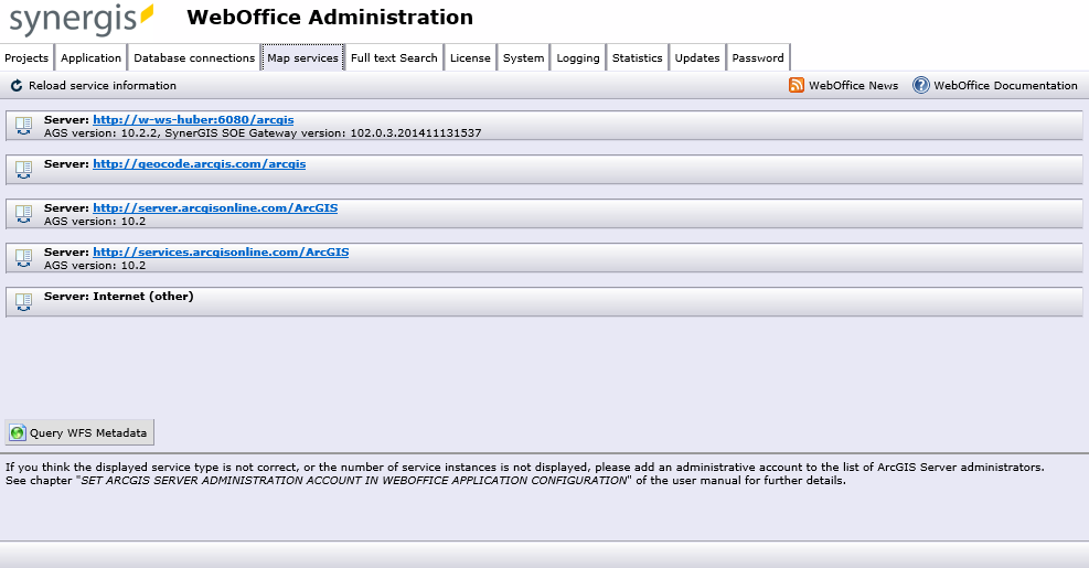 SynAdmin map services tab