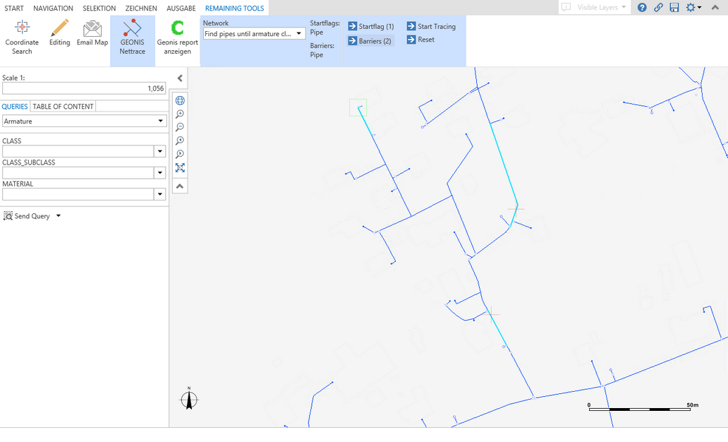 Definition of startflags and barriers inside a GEONIS network