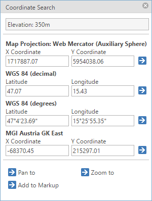 Coordinate search tool form in the WebOffice core client - multiple coordinate systems