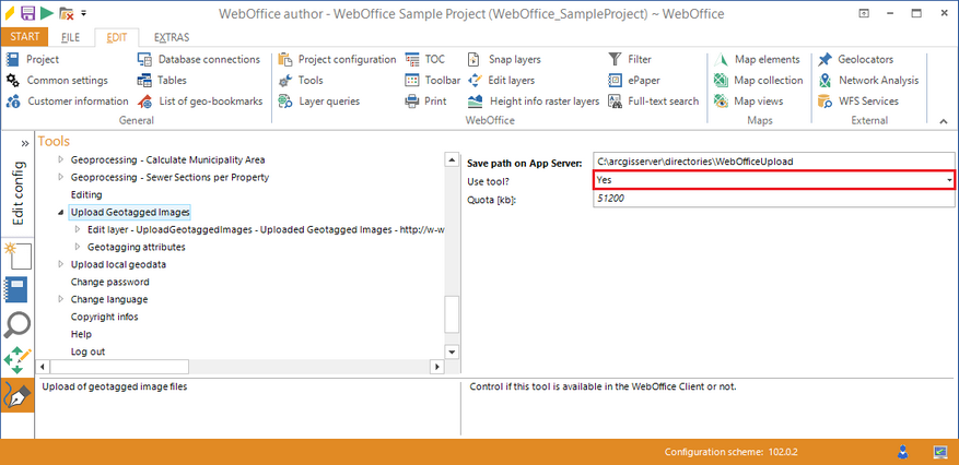 Activate the upload geotagged images tool in the WebOffice author