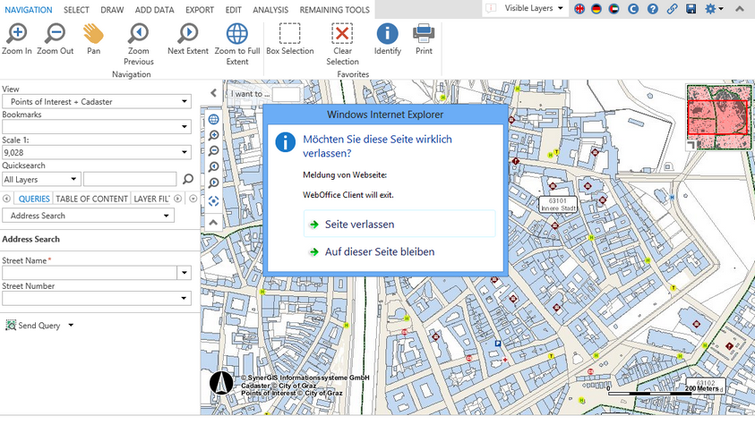 Browser message when leaving the website