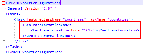 Geographic transformation in the export configuration file Geographic transformation in the export configuration file