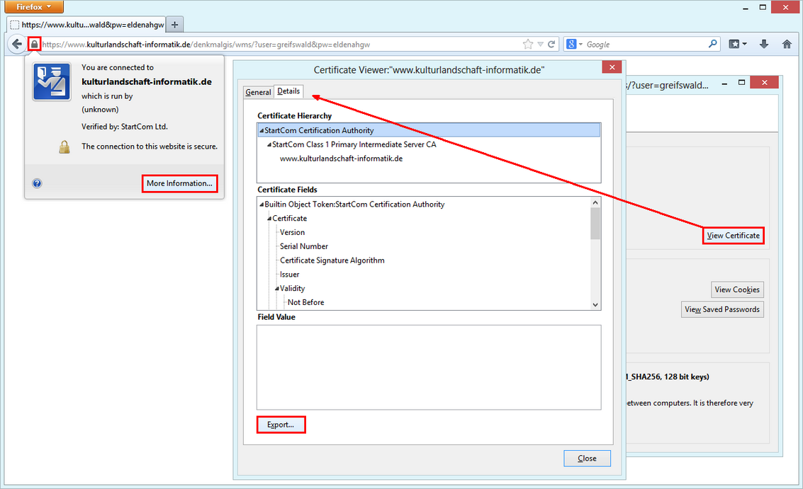 Export certificate in Firefox