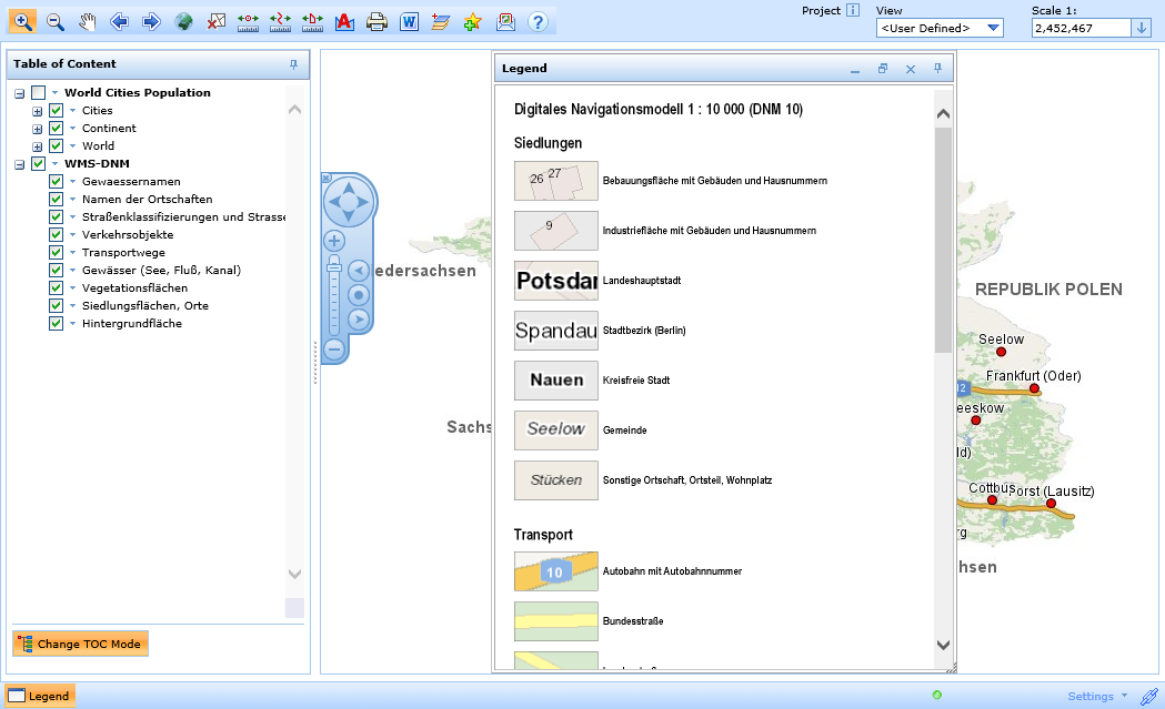 Popup with the WM(T)S legend in the WebOffice html Client