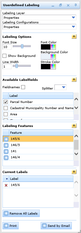 Fully expanded Userdefined Labeling tool dialog in the WebOffice html client
