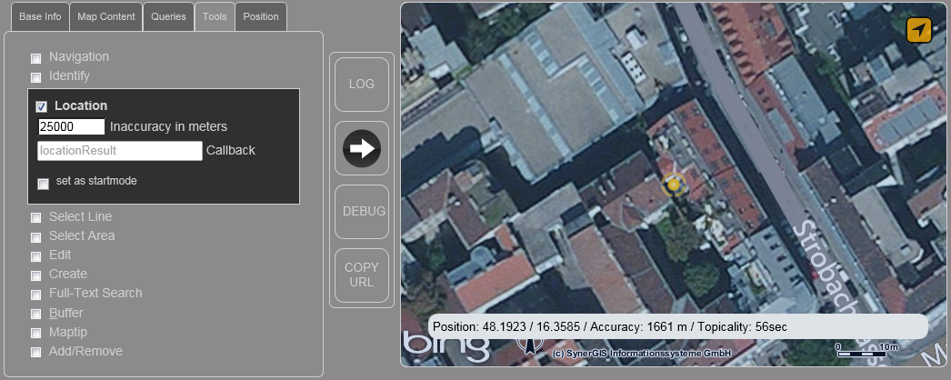 WebOffice map widget testcontainer - Location