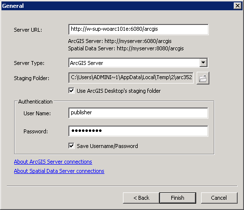 ArcGIS Server connection properties