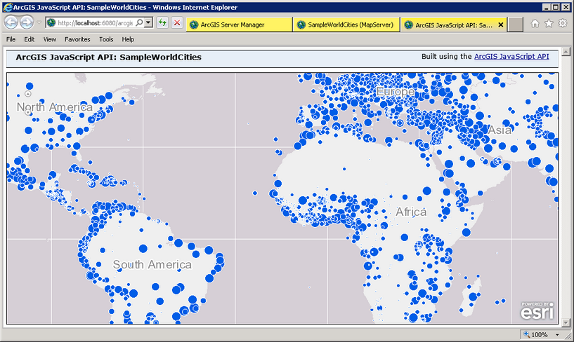 SampleWorldCities service with ArcGIS JavaScript API