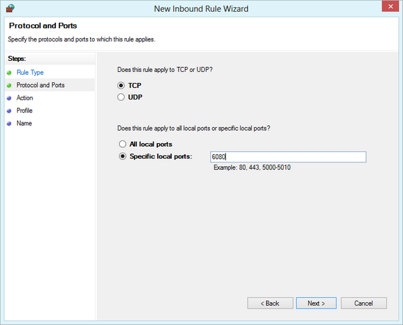 Windows Firewall with Advanced Security - specify port 6080