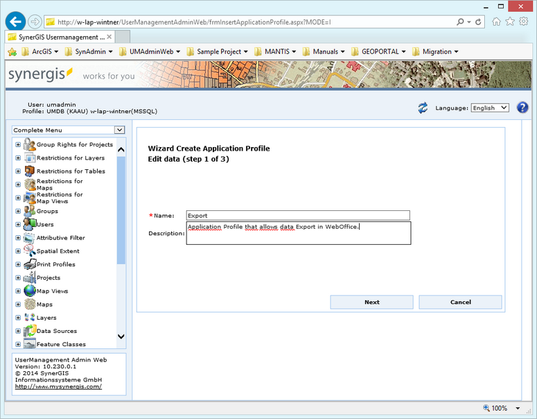 Modify an application profile - step 1