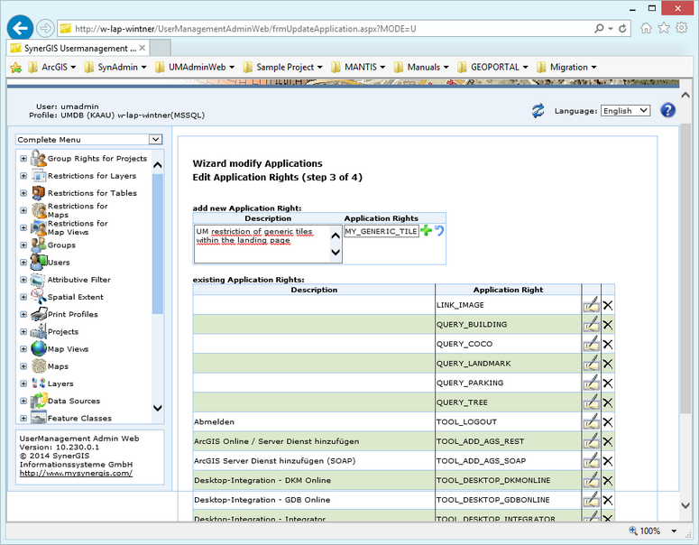 Modify applications - Step 3 Edit or Create Application Rights Modify applications - Step 3 Edit or Create Application Rights