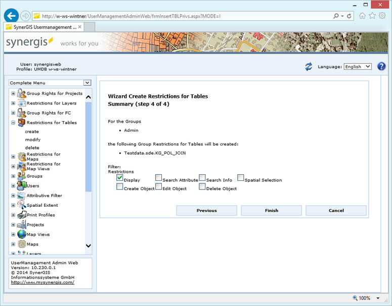 Create restrictions for tables &nbsp;- step 4