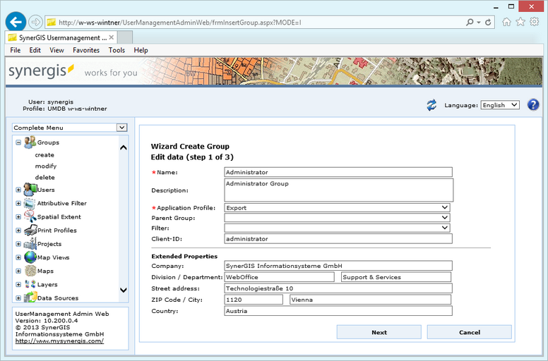 Create group - step 1