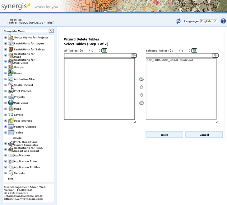 Delete a table - step 1