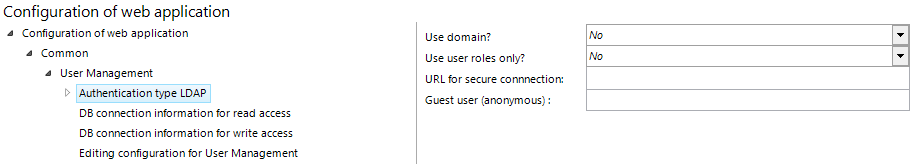 Authentication type LDAP configuration