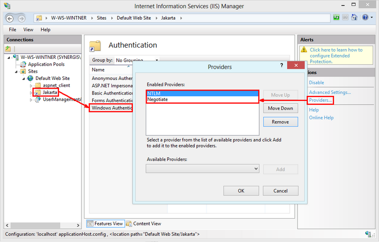 Changing the order of the windows authentication providers in IIS Manager Changing the order of the windows authentication providers in IIS Manager