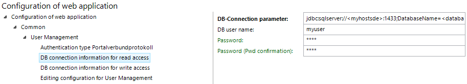DB connection information for read access configuration
