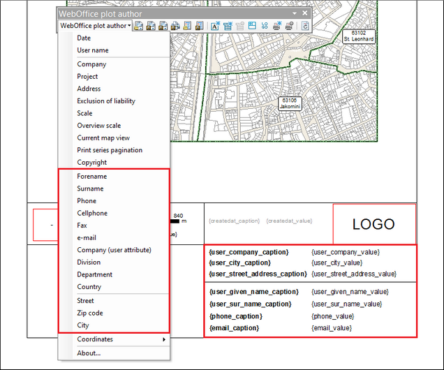 Insert user properties into print template