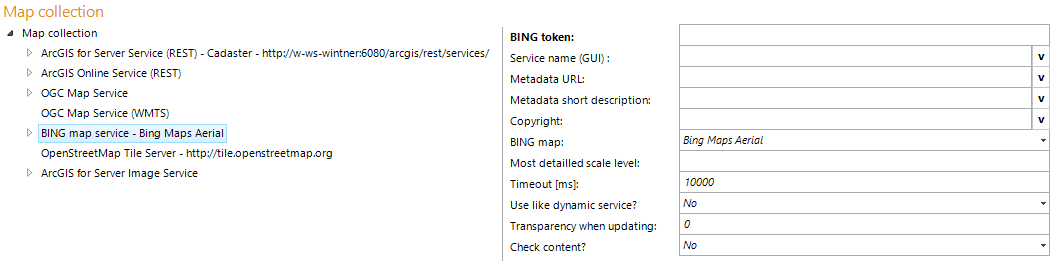 BING map service configuration