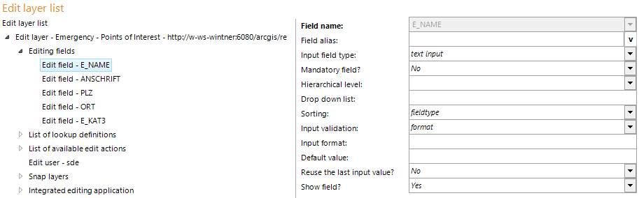 Editing fields configuration
