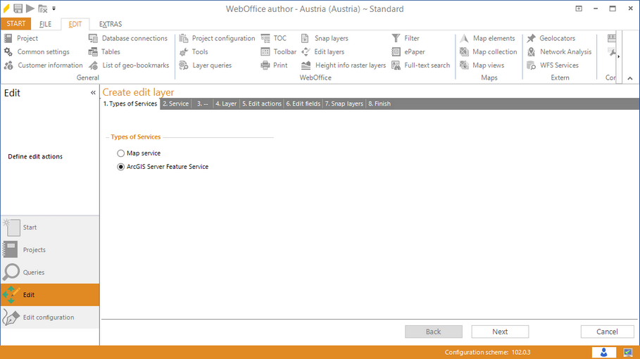 Wizard "Create edit layer" - ArcGIS Server Feature Service