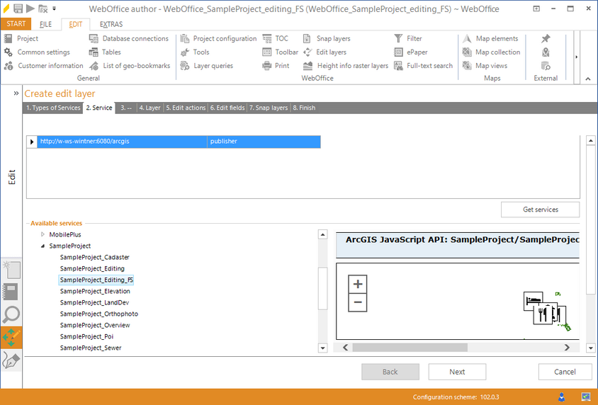 Wizard "Create edit layer" - service