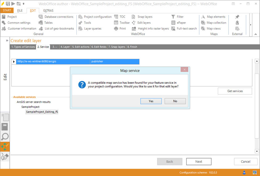 Wizard "Create edit layer" - map service