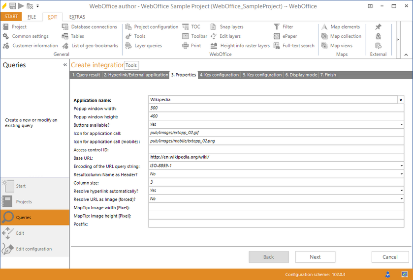 Wizard "Create integration" - properties