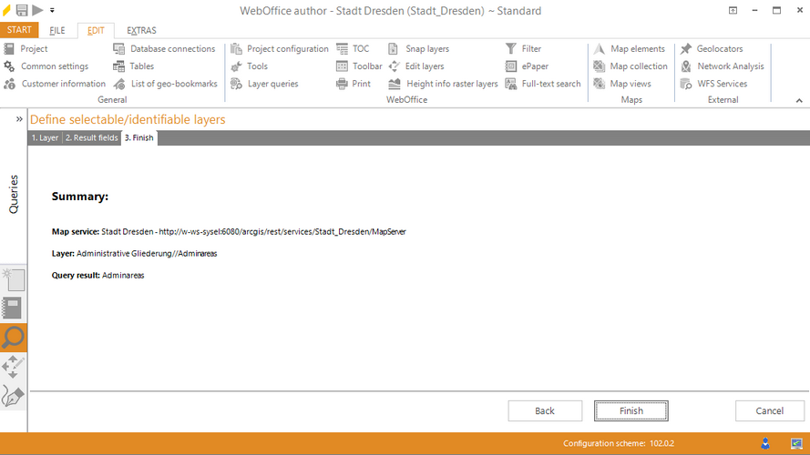 Wizard "Define Selectable/Identifiable Layers" - Summary