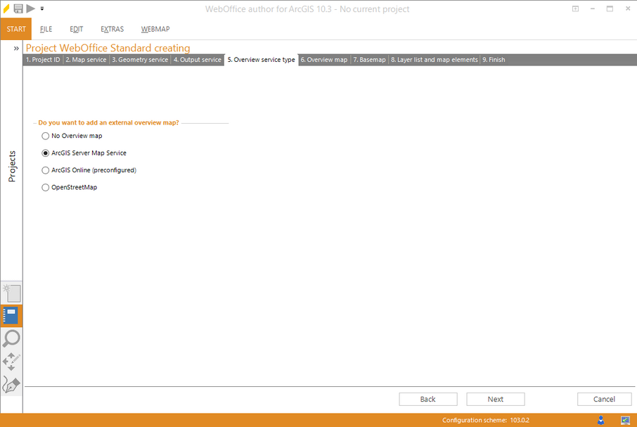 Wizard "Projekt erstellen" - Übersichtskartentyp