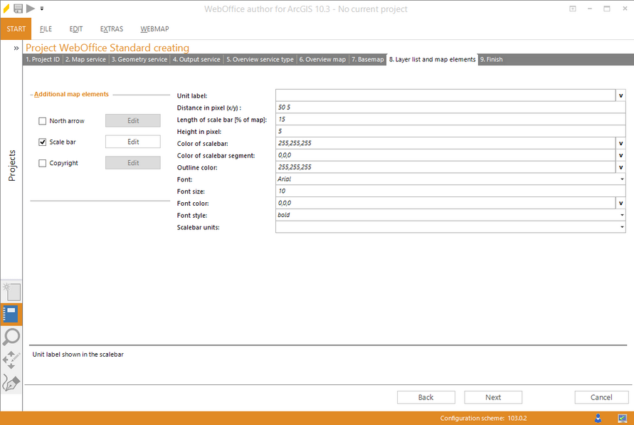 Wizard "Create Project" - configuring a scale bar