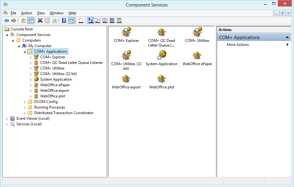Installed WebOffice plot in the Component Services