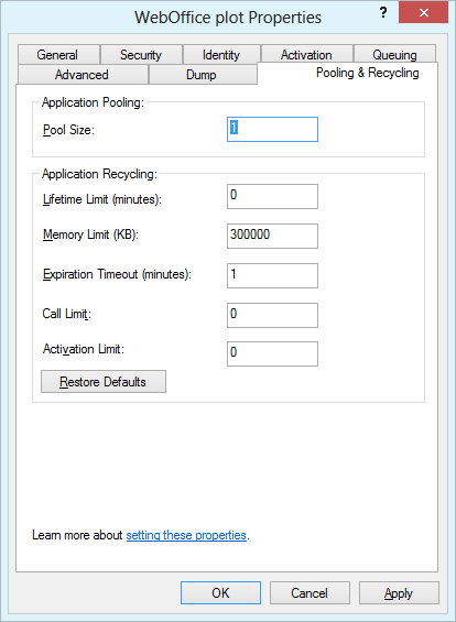 WebOffice plot Properties - Pooling and Recycling