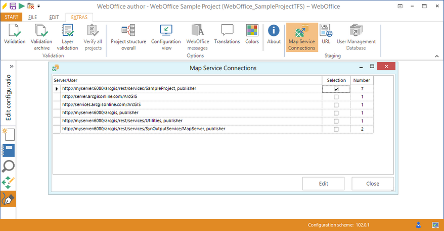 Change server map service connections