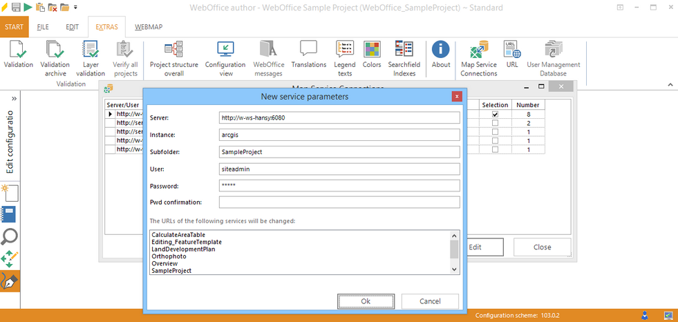 Adapt the server name, the user and password of the ArcGIS map services