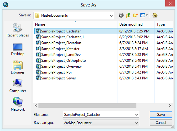 Save "master map document" as <map document file name>.mxd