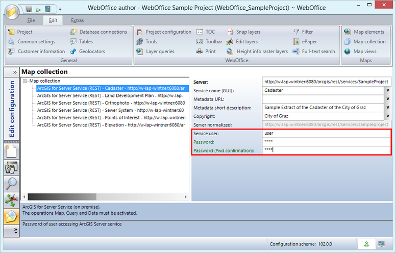 Configuring the user that has access to the service in WebOffice author