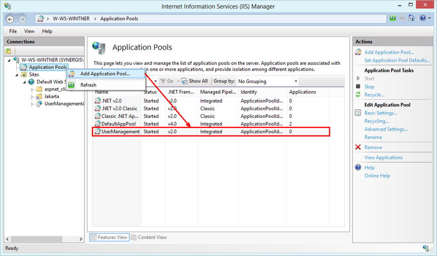 Create new Application Pool in IIS