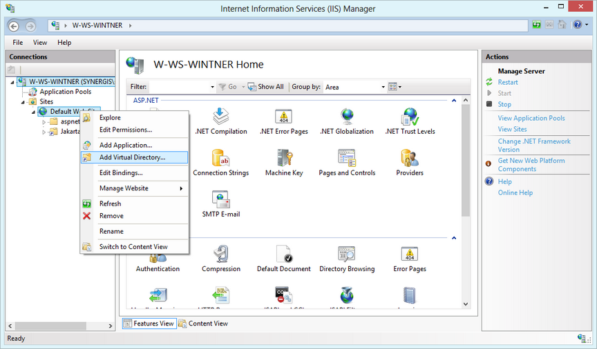 Create a virtual directory named "UserManagementAdminWeb"