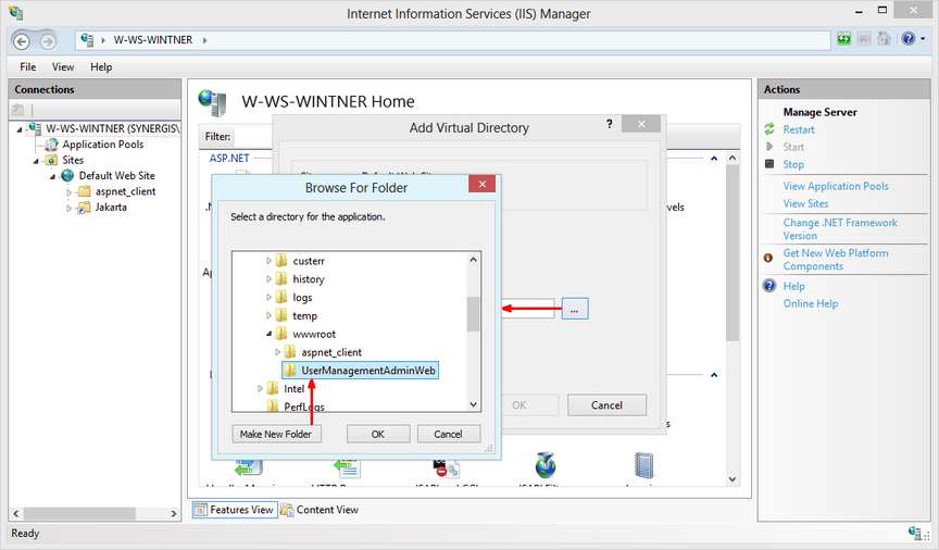 Set directory to the UserManagementAdminWeb files