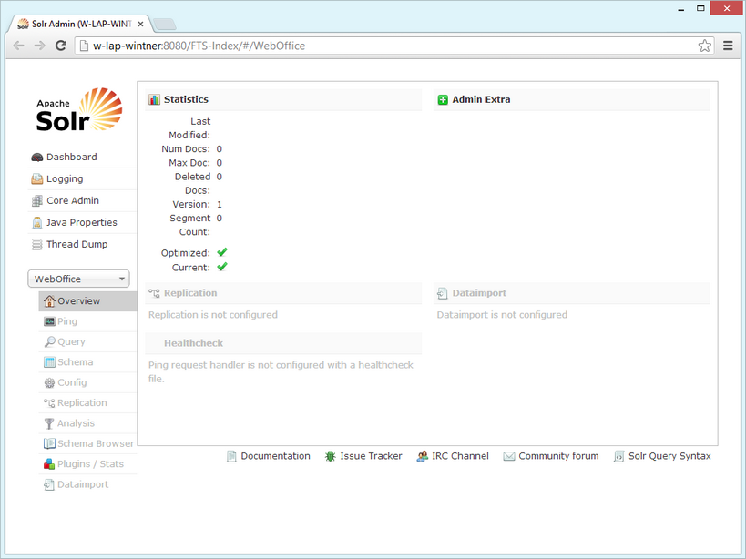 Apache Solr administration page