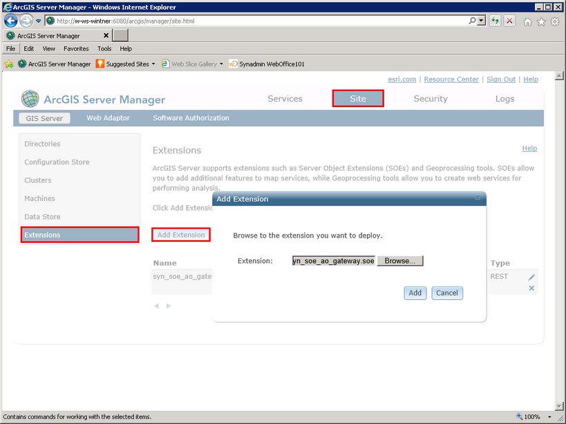 Add the file syn_soe_ao_gateway.soe as an extension