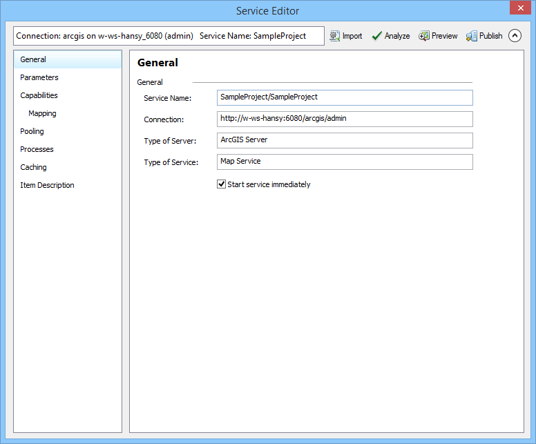 Properties in Service Editor Properties in Service Editor