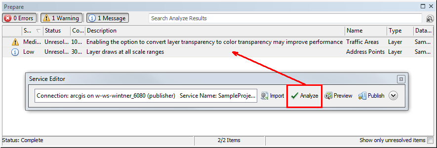 Analyze in Service Editor Analyze in Service Editor