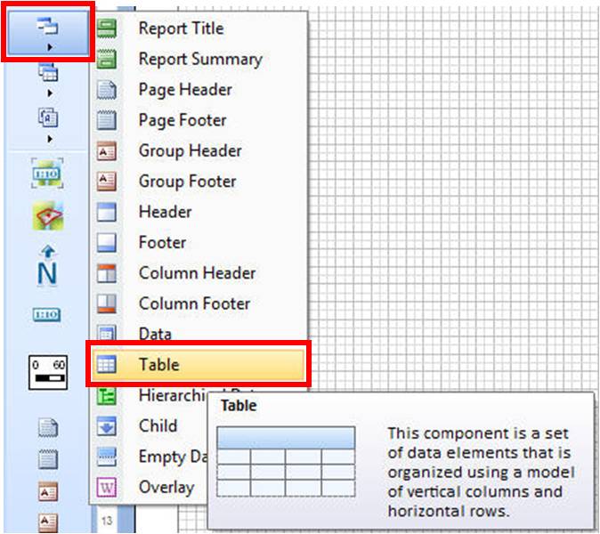 Table from the toolbar