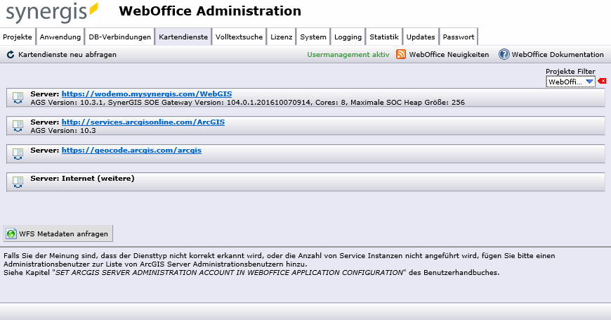 SynAdmin - Reiter Kartendienste SynAdmin - Reiter Kartendienste