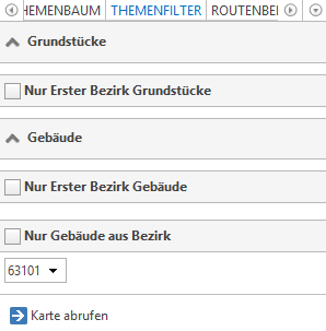 Beispiel für Themenfilter inklusive gruppierter Themenkategorien  im WebOffice core Client